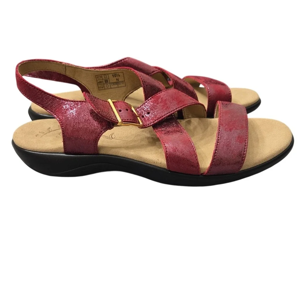 SAS Laguna Sandals Womens 10.5 N Narrow Cabernet Metallic Red Leather USA NIB
